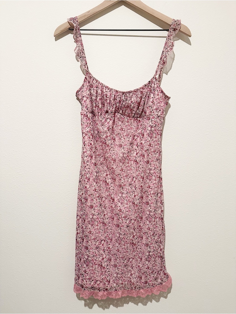 Jonathan Martin Y2K Floral Pink Lace-Trim Mini Dress - Medium